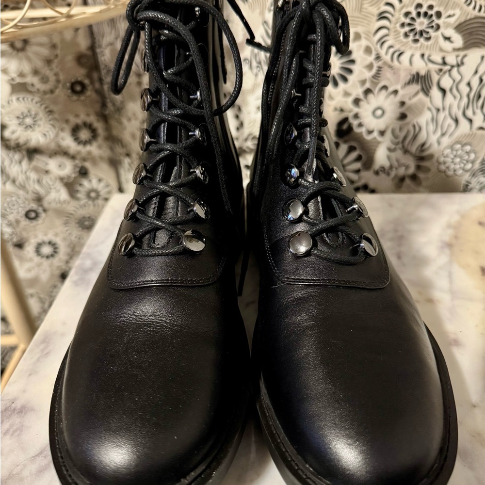 Paolo Black Leather Lace-Up Boots